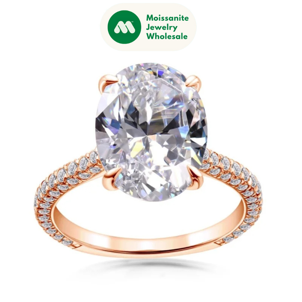 Rose Gold 5.0CT Wedding Ring 10x14mm Elliptical Big SONA Diamond Engagement Band Solid 925 Silver Luxury Women's Jewelry