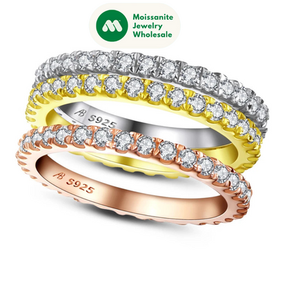 Full Eternity Bridal Ring 1.4mm Simulated Diamond Band Engagement Wedding Ring Sterling Silver 925 Jewelry for Women Men