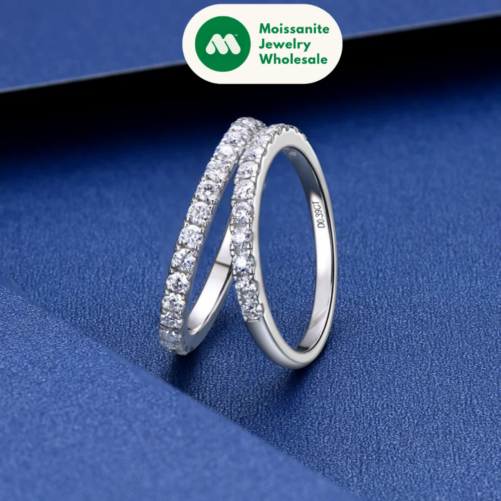 Stackable Half Eternity Rings Bands Sparking 2mm Moissanite Wedding Engagement Ring 925 Silver for Women Gifts Jewelry