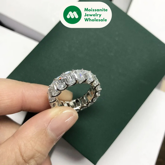 925 Sterling Silver Emerald Cut Eternity Engagement Ring Simulated Diamond Wedding Silver Full Eternity Ring  Jewelry