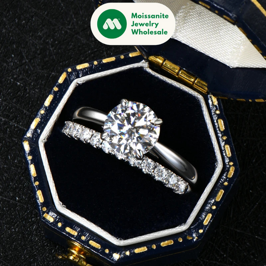 8mm 2.0ct Moissanite Wedding Ring Set Solitaire Diamond Engagement Ring Band for Women Full Eternity Band Girls 925 Silver