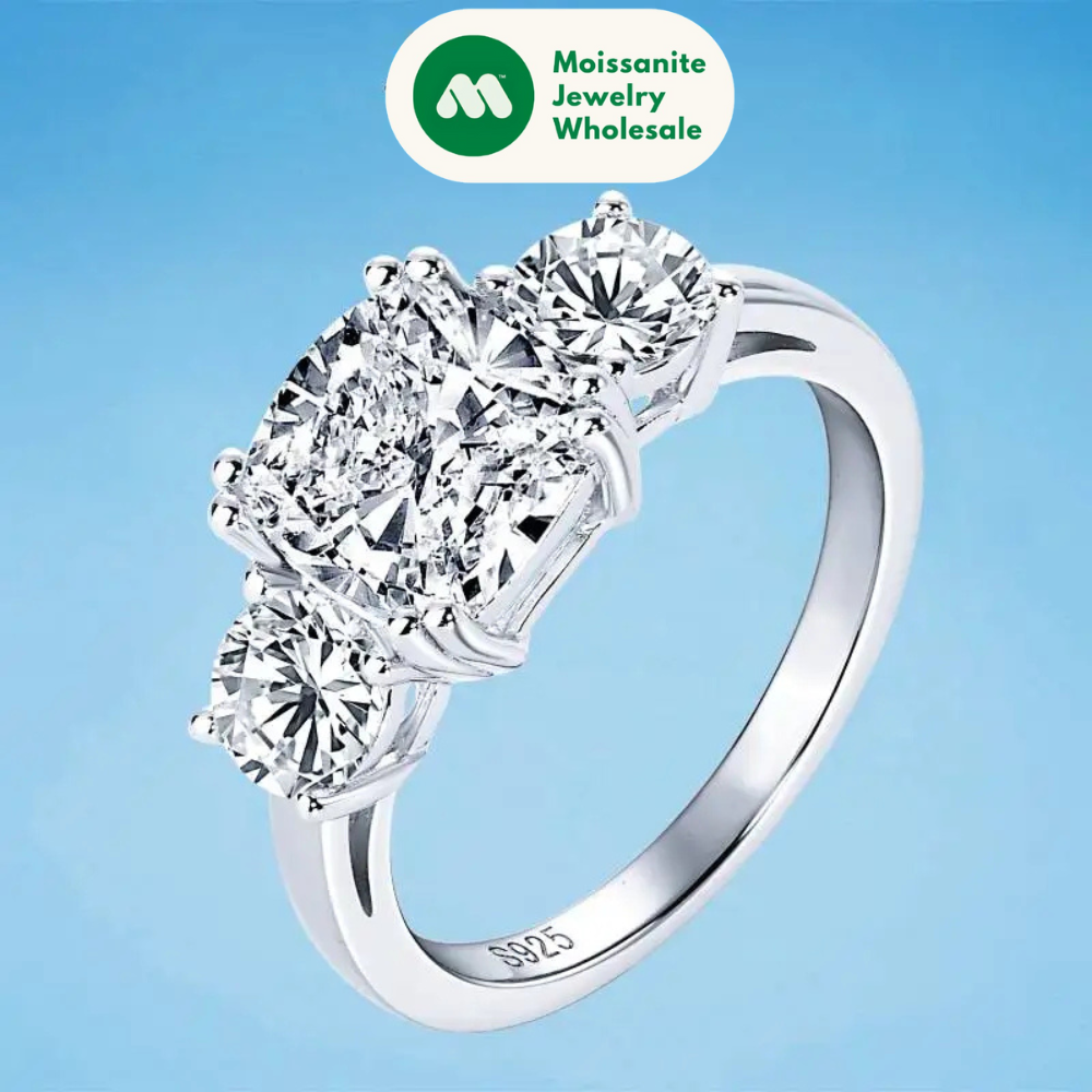 3.5CT Three Stone Engagement Ring Band 925 Silver Sterling Cushion Cut Moissanite Wedding Ring Certified Jewelry For Women