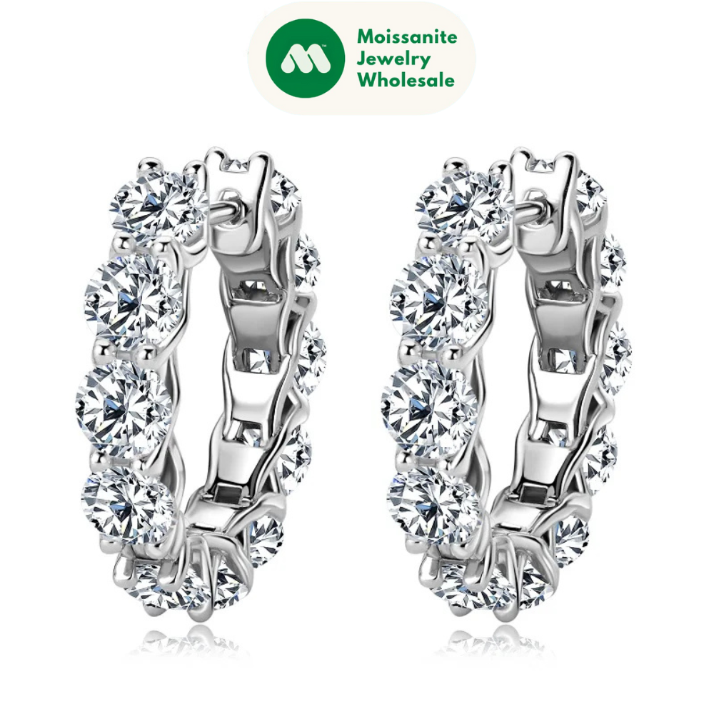 New 4mm Moissanite Hoops Luxury Eternity Diamond Earrings Solid Silver 925 18K White Gold Plated Jewelry for Women Gifts