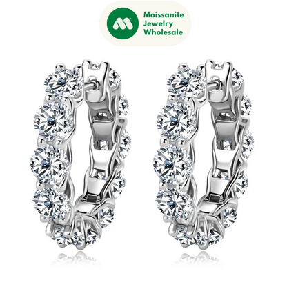 New 4mm Moissanite Hoops Luxury Eternity Diamond Earrings Solid Silver 925 18K White Gold Plated Jewelry for Women Gifts