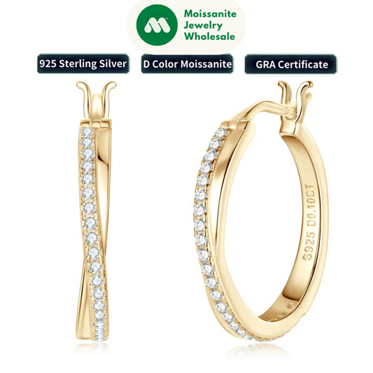 Classic Real Moissanite Hoop Earrings for Women 925 Silver 18K Gold Plated Clip Earrings Wedding Jewelry Gift 2024 New