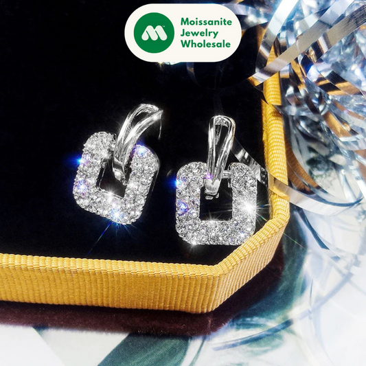 Moissanite Drop Square Stud Earrings for Women Real 925 Silver Piercing Ear Jewelry D Color Wedding Party Daily Wear Gifts