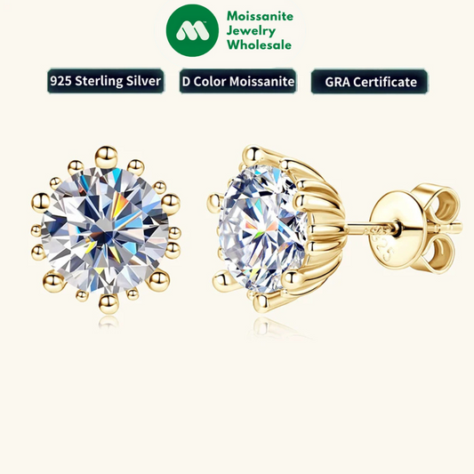 2025 Trendy Stud Earrings Moissanite 2ct 8mm 925 Silver Plated 18k Gold Hypoallergenic Earrings Valentine's Gift for Women