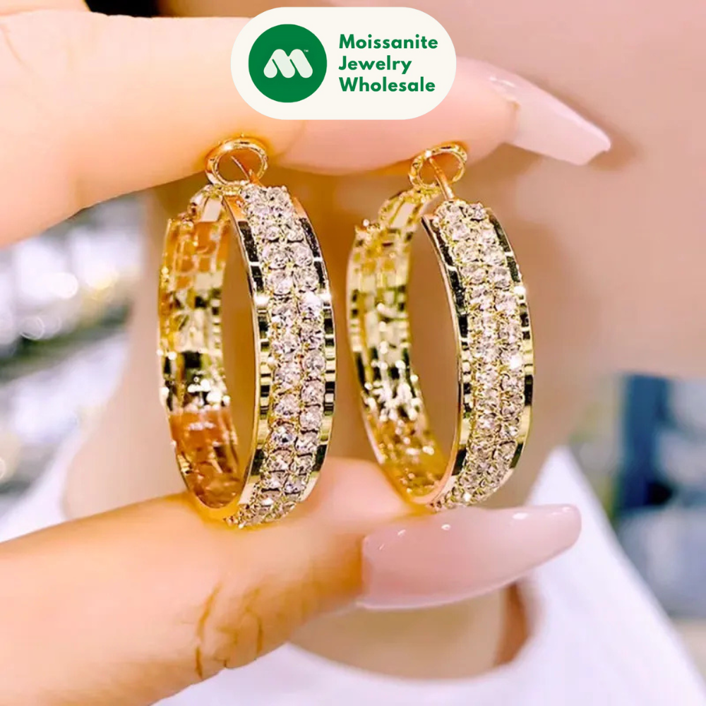 Real S925 Silver Full Moissanite Earrings Hoop 2024 Fashion Sparking Clip Earrings Wedding Valentine Gift for Women Korean