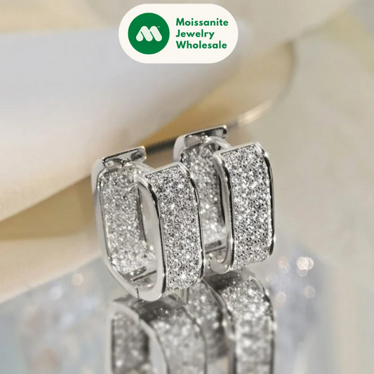 Original Full Moissanite Earrings Women Square Hoop Earrings Silver 925 Trendy Wedding Party Jewelry with GRA Certificate