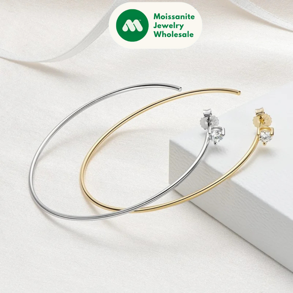 Korean 4.0mm Moissanite Large Big Hoop Earrings Silver 925 for Women Simple Open Circle Piercing Ear Jewelry Party Gift