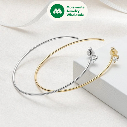 Korean 4.0mm Moissanite Large Big Hoop Earrings Silver 925 for Women Simple Open Circle Piercing Ear Jewelry Party Gift