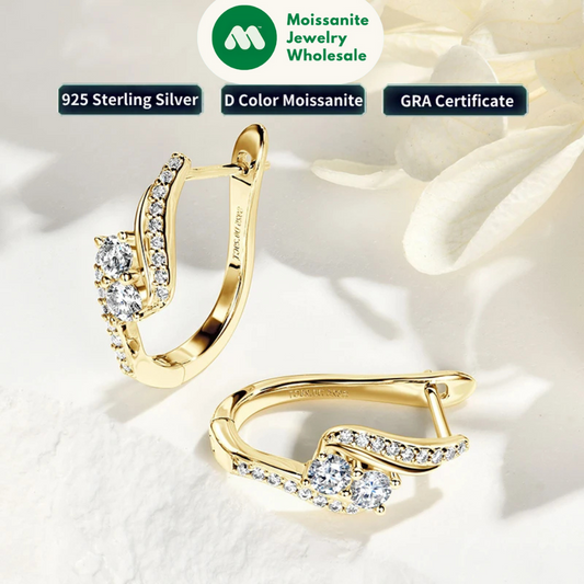 2025 Trend All 3mm D Moissanite Hoop Earrings 925 Silver U Shape Earrings for Women Wedding Party Birthday Valentine Gift