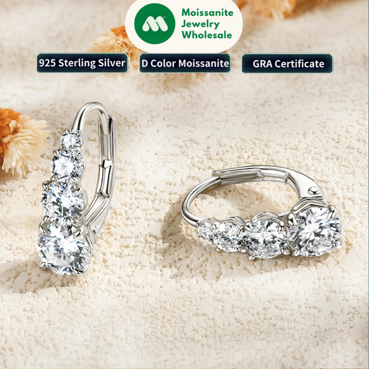 100% 925 Silver Moissanite Hoop Clip Earrings Luxury 4 Stones D VVS1 Round Lab Diamond Jewelry Gift for Women Upgrade Type