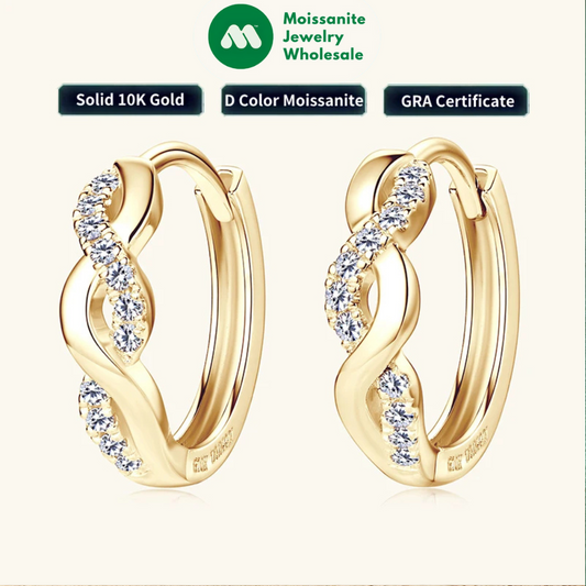 Real 10K Gold Earrings Infinite Hoop for Women D Moissanite Earrings Small Hoops Wedding Jewelry GRA Certified lab Diamond 0.9mm