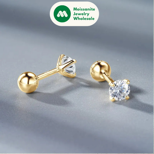 Certified Yellow Gold 4mm D Moissanite Stud Earrings 10K Solid Gold Piercing Ear Jewelry for Men Women Couple Simple Four Claws
