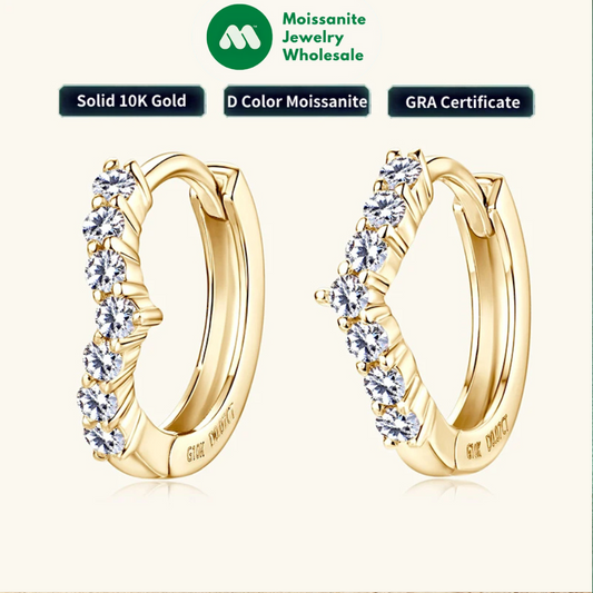 Real 10K Gold Earrings 1.3mm D Moissanite Mini Hoops Huggie Earrings for Women Yellow Gold Anniversary Wedding Certified Jewelry