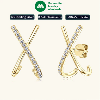 2025 New Trend Moissanite Earrings 925 Silver Cross X Shape Stud Earrings for Women Daily Wear Fine Jewelry Gift Birthday