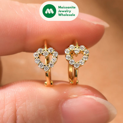 Sweet Love Heart Moissanite Hoop Earrings For Women 925 Sterling Silver Small Ear Buckle INS Minimalism Fine Jewelry Gift