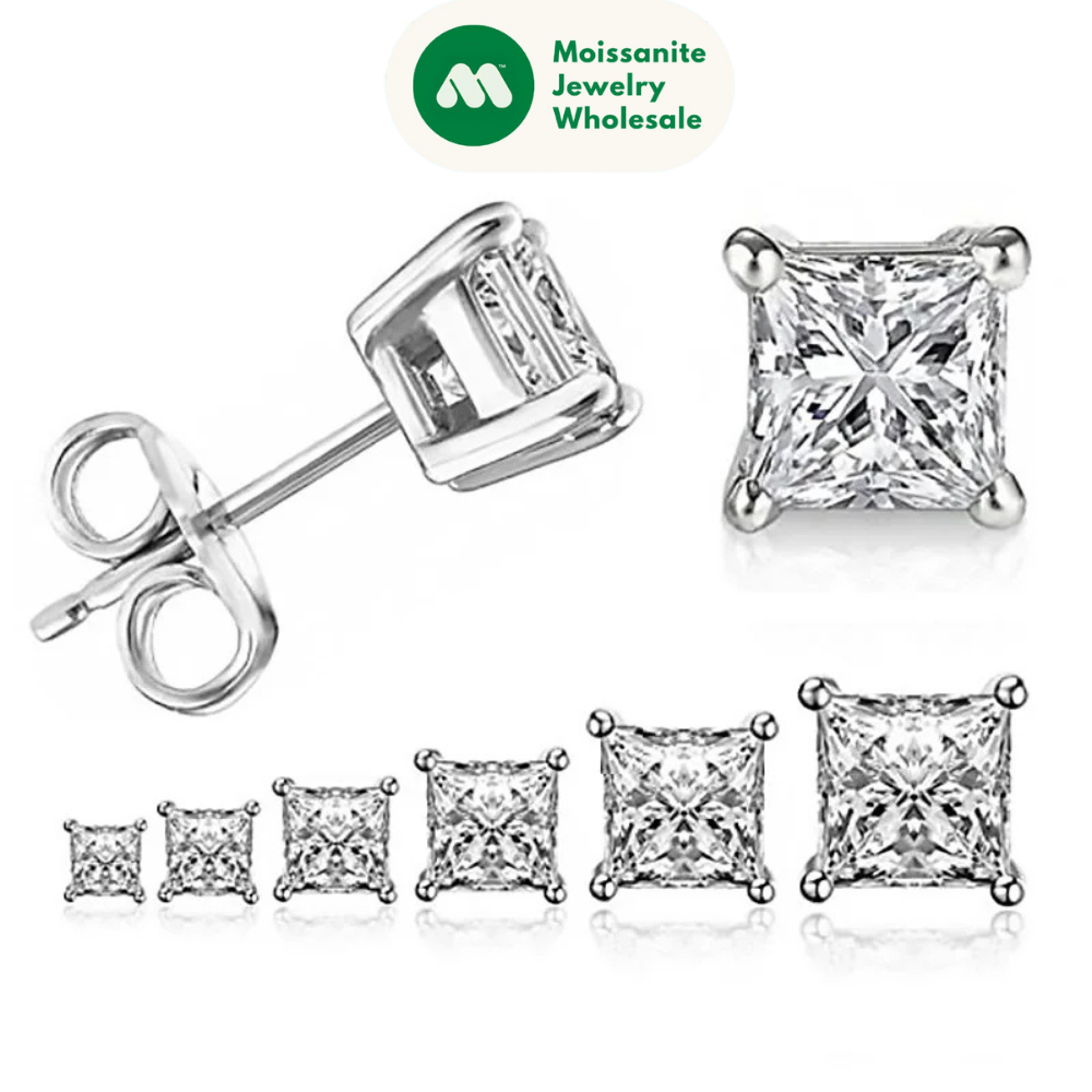 Square 925 Silver Stud Earrings For Women Men Zirconia Diamond Earring Wedding Engagement Bridal Jewelry Certified Gifts