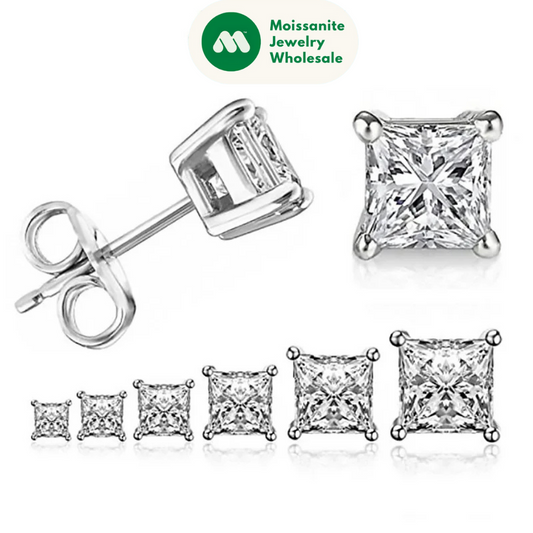 Square 925 Silver Stud Earrings For Women Men Zirconia Diamond Earring Wedding Engagement Bridal Jewelry Certified Gifts