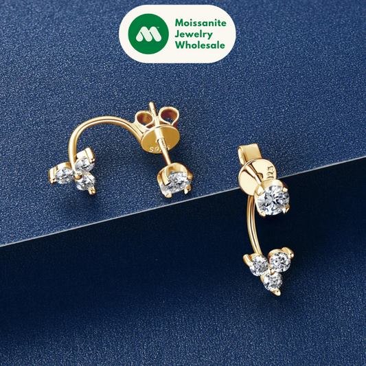 Dual Purpose  Flower D Moissanite Drop Stud Earrings Real 925 Silver Front and Back Piercing Ear Jacket for Women Jewelry Gift
