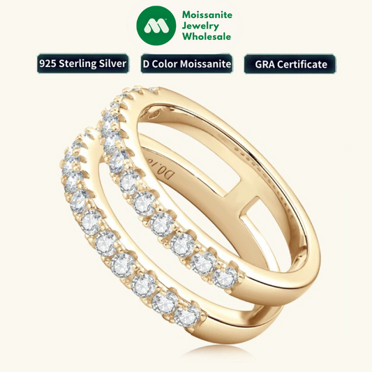 Luxury Full Moissanite Bands Double Row Wedding Rings Real 925 Sterling Silver Ring Enhancer For Women Jewelry Certificate