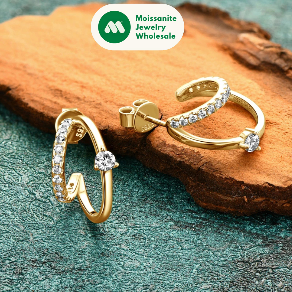 Real 3mm D Color Moissanite Earrings Cuff Double Half Hoop Studs 925 Silver for Women OL GRA Certified Jewelry Gift 2024 Fashion
