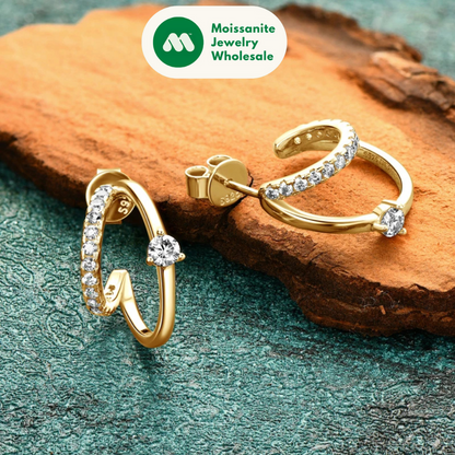 Real 3mm D Color Moissanite Earrings Cuff Double Half Hoop Studs 925 Silver for Women OL GRA Certified Jewelry Gift 2024 Fashion