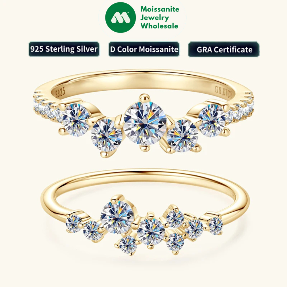 Real S925 Ring Cluster Moissanite Sterling Silver Wedding Engagement Finger Rings Fashion Band for Women Fine Jewelry GRA