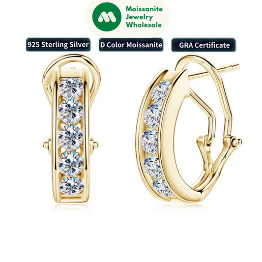 3mm 1.0CTW. Moissanite Hoop Earrings for Women 2024 18k Gold Plated 925 Silver Clip Earrings Trendy Wedding Christmas Gift