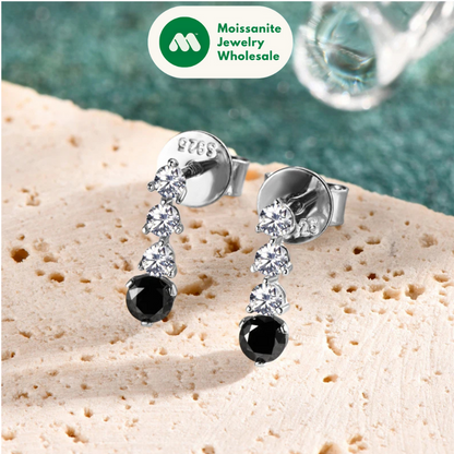 2024 Trend 925 Silver Studs 3mm 2mm Black &White Moissanite Drop Earrings for Women Men Anti-allergy Jewelry Birthday Gift