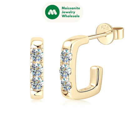 Versatile C shape Open Earrings Stud 925 Silver Piercing Earring 0.1ct Moissanite for Women Certified Jewelry Girls Gift
