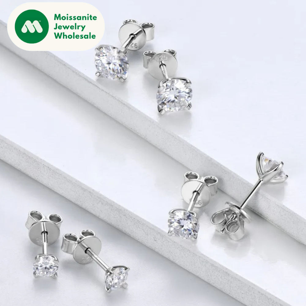 2.0ct Four-Claw Solitaire Moissanite Stud Earrings 0.5-1.0ct 925 Sterling Silver White Gold Earring for Women Jewelry Gift