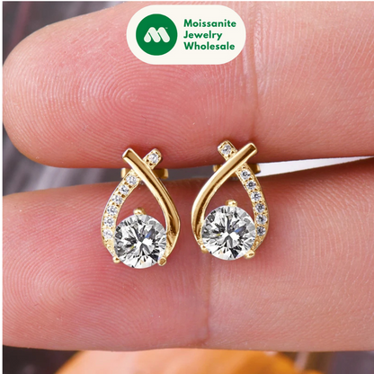 Korea Fishtail Cross Earrings Real 925 Sterling Silver 0.5ct D Color Moissanite Stud Trendy Earring for Women Daily Wear Jewelry