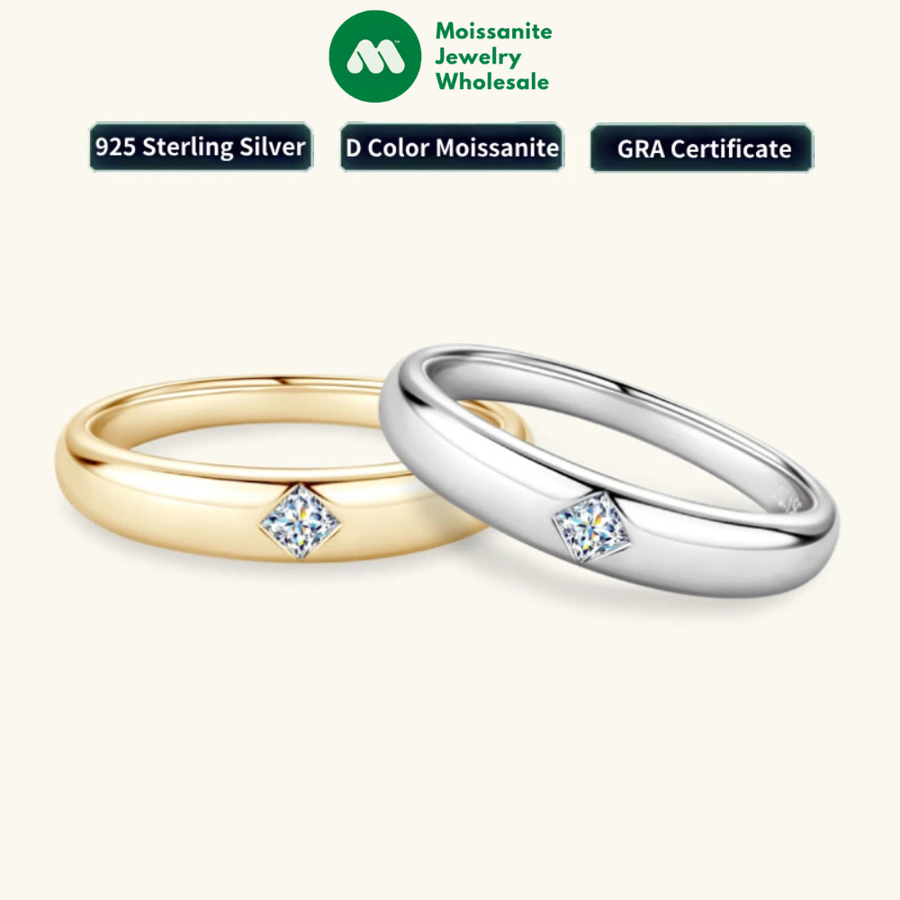 18k Gold Plated Wedding Ring 925 Silver D Color Princess Cut Square Moissanite Promise Bands for Women Certificate GRA
