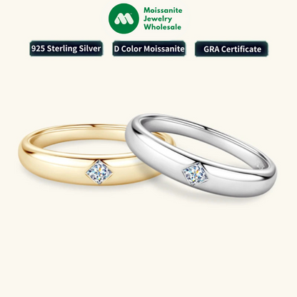 18k Gold Plated Wedding Ring 925 Silver D Color Princess Cut Square Moissanite Promise Bands for Women Certificate GRA