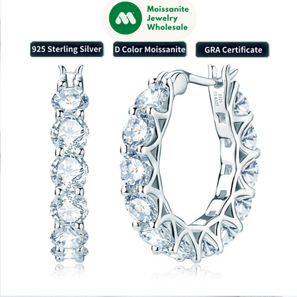 Luxury Hoops Sparking Full 3mm/4mm Moissanite Earrings Solid Silver 925 for Women Huggie Wedding Engagement Jewelry Gifts