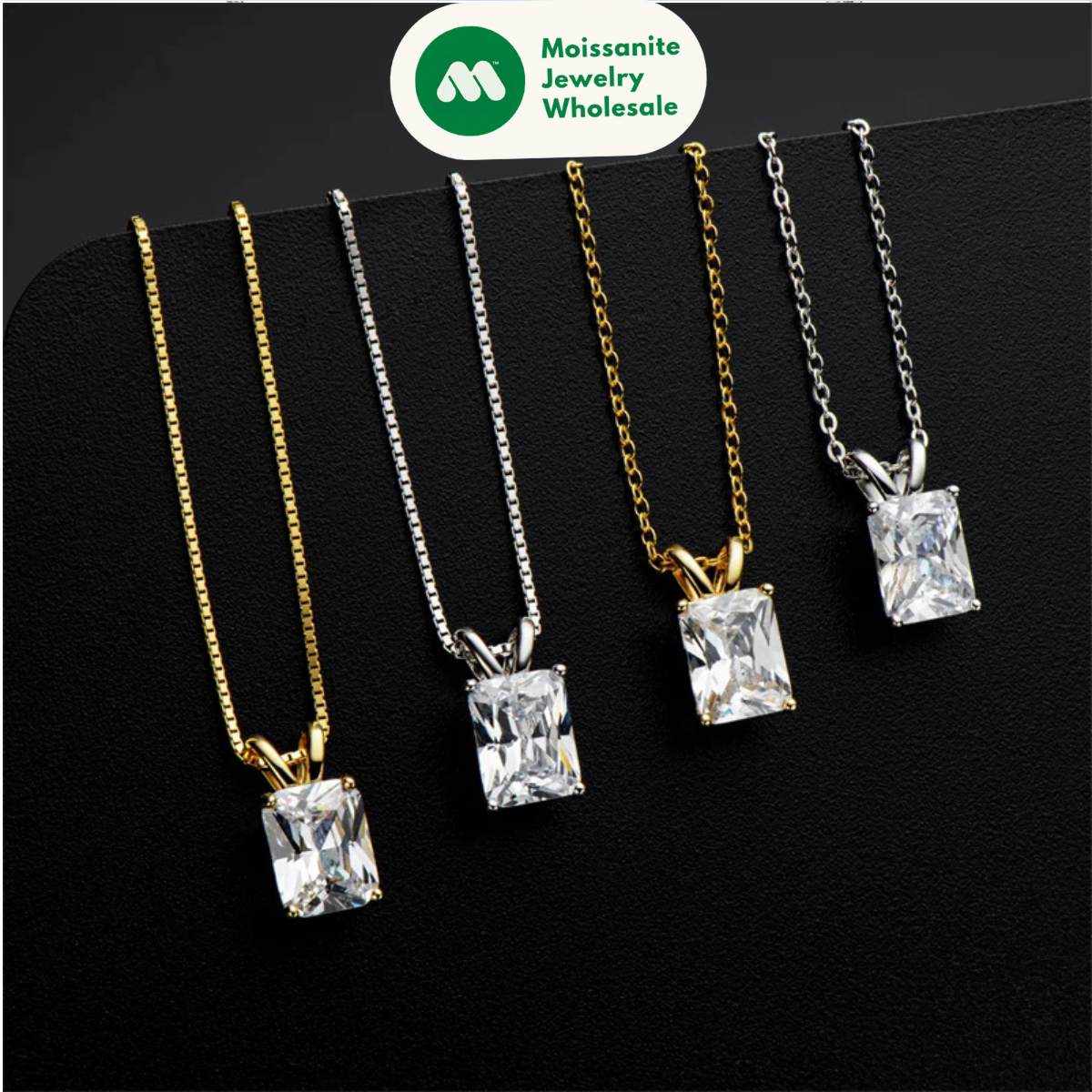 Cubic Zirconia Necklace Emerald Cut Pendants 925 Sterling Silver Woman Engagement Gift With 45cm Silver Box Chain Jewelry