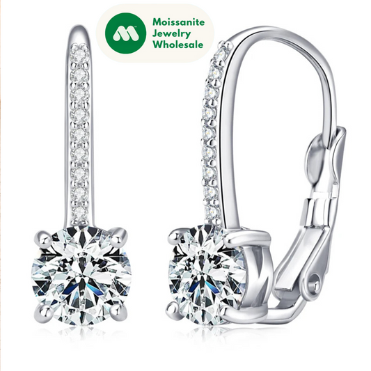 100% Real 925 Silver 1.0ct D Color Moissanite Drop Hoop Earring for Women Clip Earring Engagement Wedding GRA Jewelry Gift