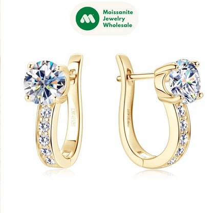 D1.0CT Moissanite U Shape Hoop Earrings Real 925 Silver Gold Plated Solitaire Diamond Clip Earring Women Wedding Jewelry