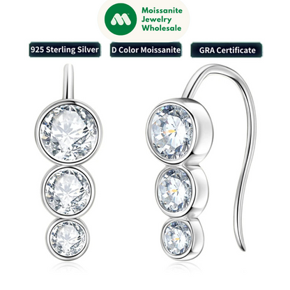 Earrings 925 Sterling Silver 1.8ctw. Round Bezel Moissanite Stud Earrings for Women Piercing Hook 2024 New Trend Jewelry