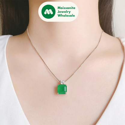 5.5CT Geometric Emerald Necklace Plated 925 Silver Copper 10mm Gemstones Pendant Necklace For Women Vintage Fine Jewelry