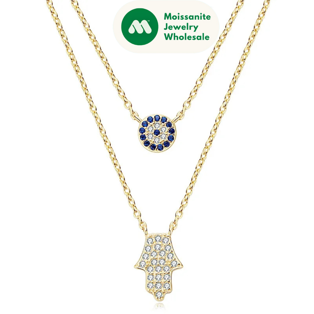 Devil's Eye & Fatima Hamsa Hand Pendant Double Chain Necklace Silver 925 Zircon Boho Protection Choker Women Charm Jewelry