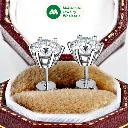 Classic 3.0CT D Color Moissanite Men Earrings Original 925 Silver 2CT Round Diamond Piercing Studs Wedding Party Women's Jewelry