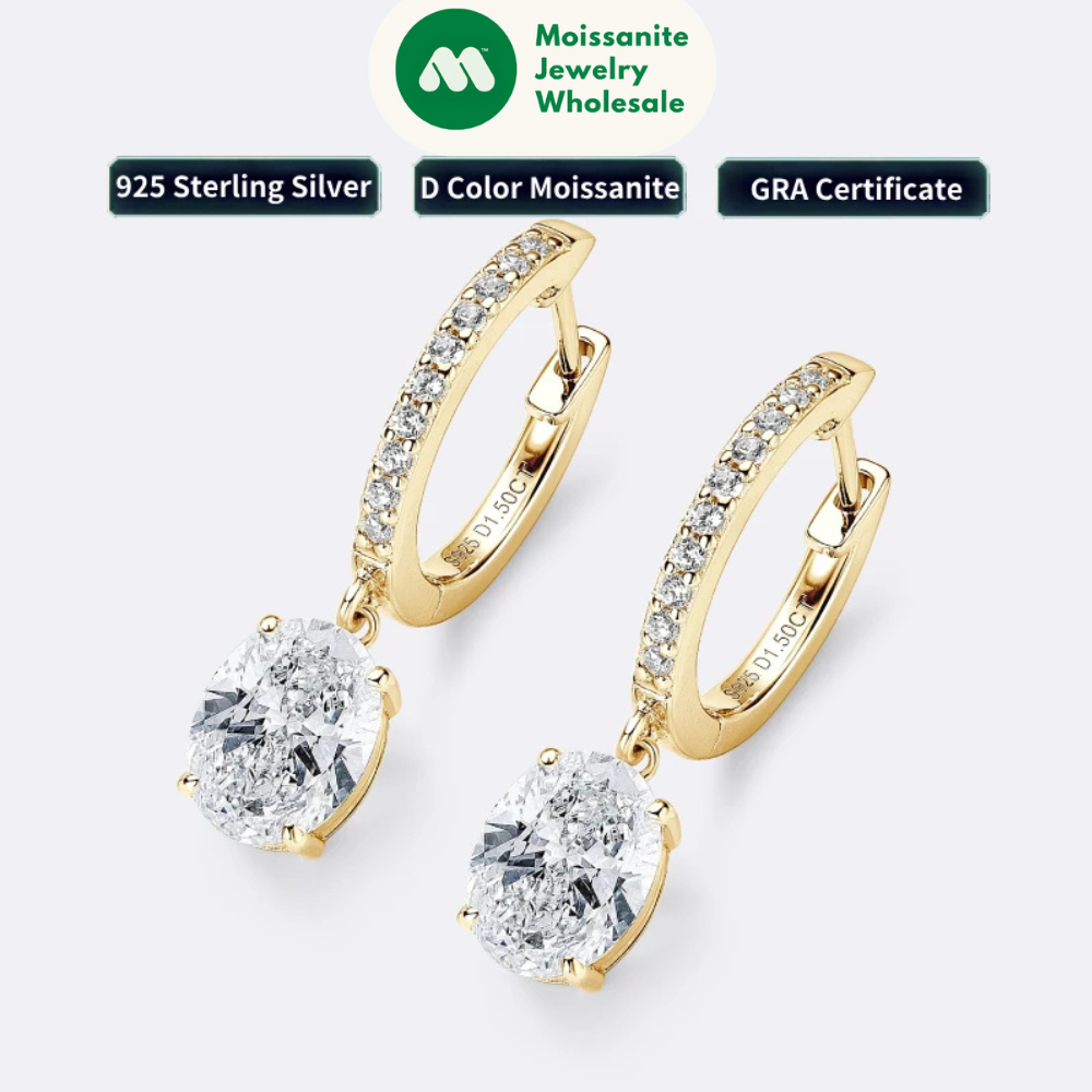 New Hoop Drop Earrings 100% Sterling Silver 925 1.5CT Moissanite D Color Oval Cut Earrings for Women Jewelry Gift Wedding Party