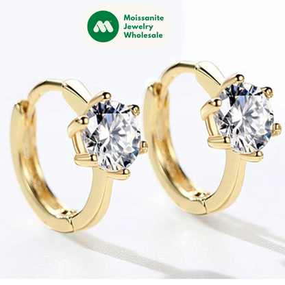 Solitaire 6.5mm 1.0ct Moissanite Hoop Earrings for Women Real 925 Sterling Silver Sparking Diamond Wedding Jewelry Gifts
