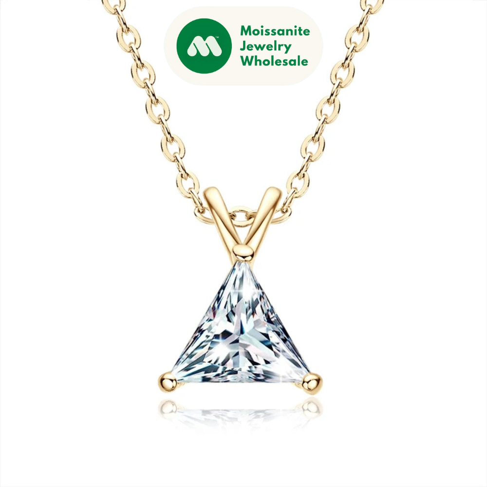 925 Silver Trillion Cut Sona Simulated Diamond Solitaire Pendant Necklace for Women Jewelry Gift Yellow/White Gold Plated