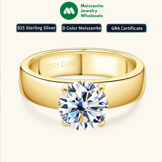 18k Gold Plated 925 Sliver 2ct 8mm Moissanite Ring for Couple Women Men Chunky Engagement Wedding Rings Wide Finger Bands