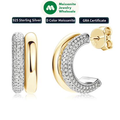 2024 Pave Moissanite Piercing Stud Earrings 925 Silver for Women Gifts Personality Punk C-shaped Earring Double Open Hoops GRA