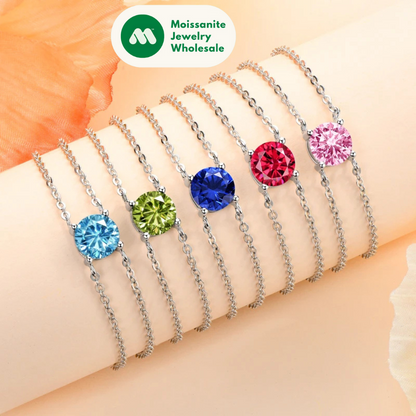 Colorful 12 Birthstone Bracelet for Women Real 925 Silver Chain 6.5mm Lab Diamond Moissanite Zircon Birthday Charm Jewelry Gift